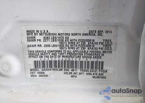 2014 Mitsubishi Outlander Sport Es from USA, damaged, VIN 4A4AP3AU9EE010712